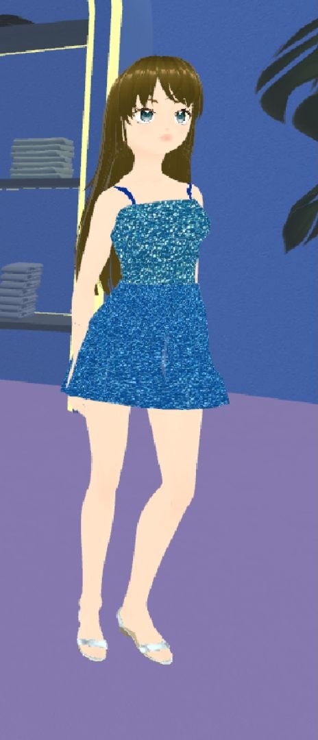 Avatar in a blue sparkly sundress