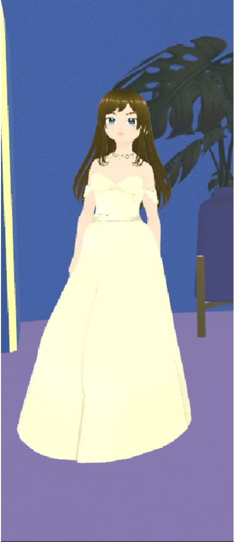 Avatar in a cream off-the-shoulder ball gown