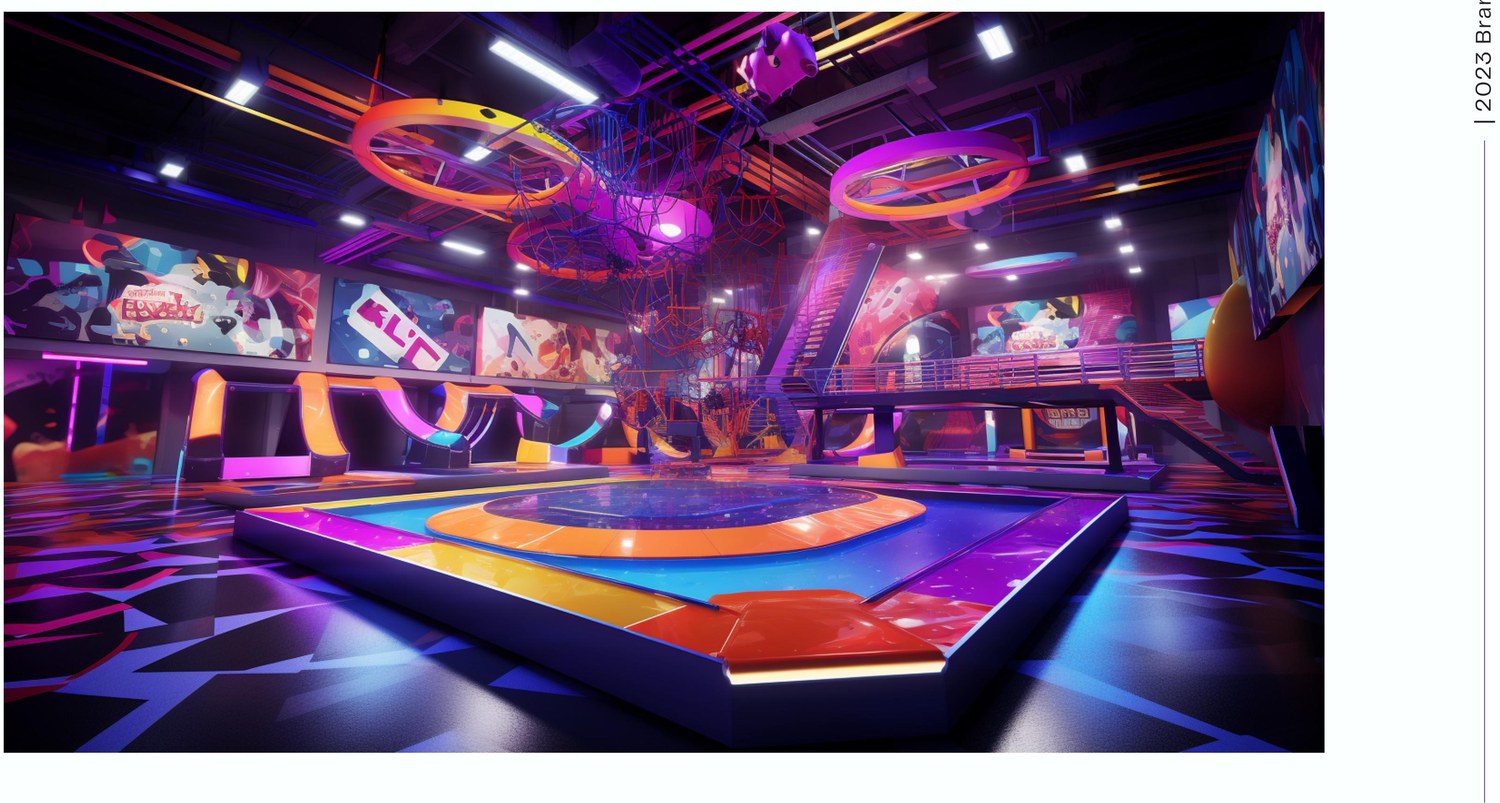 Stylized concept render exploring the trampoline court's lighting and color treatment