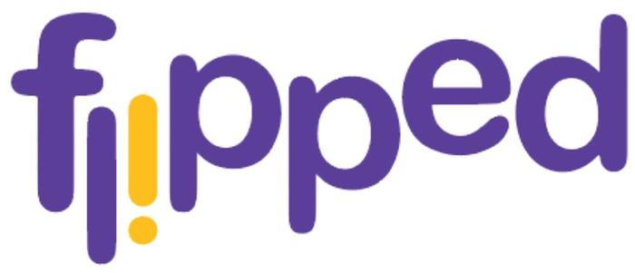 Flipped logo in its original purple and yellow color scheme