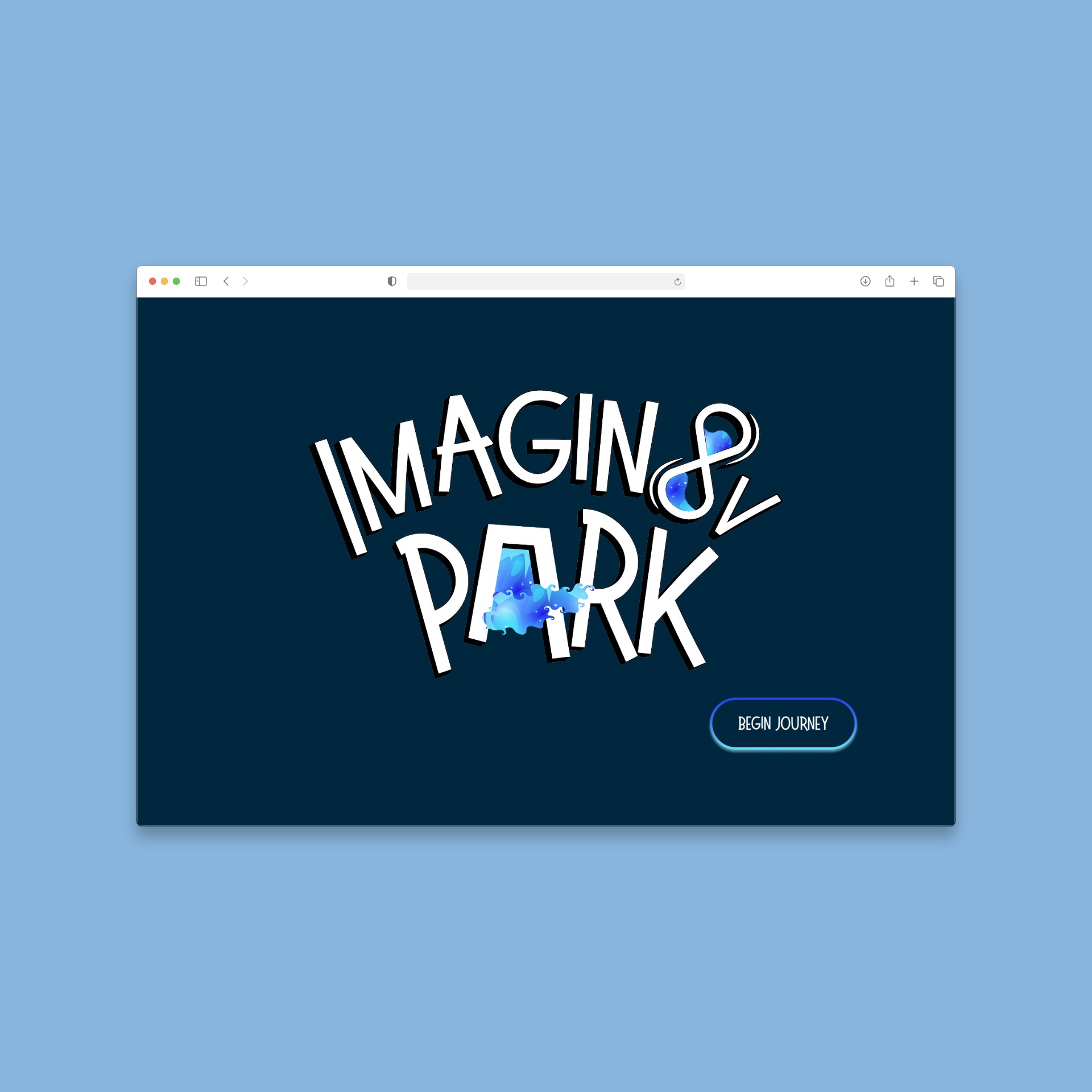 The Imagin8V Park logo in a browser window, on a dark navy screen