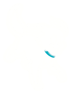 Terry the ghost dog running, rendered as a glowing white silhouette with a cyan collar