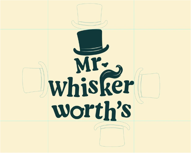 Construction grid of the logo on brand cream, with ghosted top hats marking the clear space on all four sides