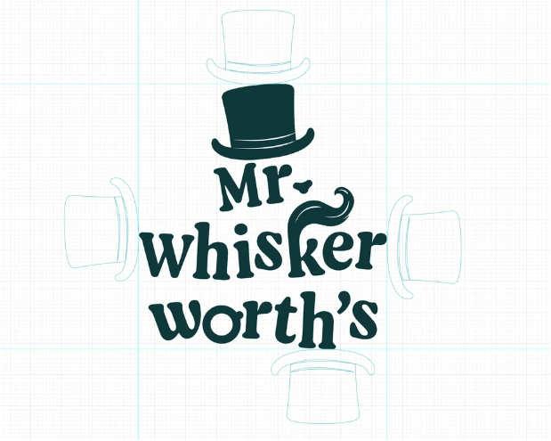 Construction grid of the logo on white, with ghosted top hats marking the clear space above, below, left, and right