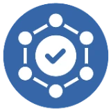 Icon of a checkmark inside a ring of connected dots