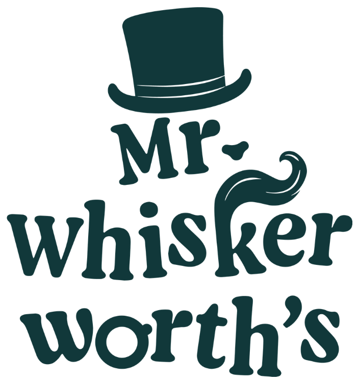 The Mr. Whiskerworth's logo: a top hat above the stacked wordmark, the K curling into a cat's tail