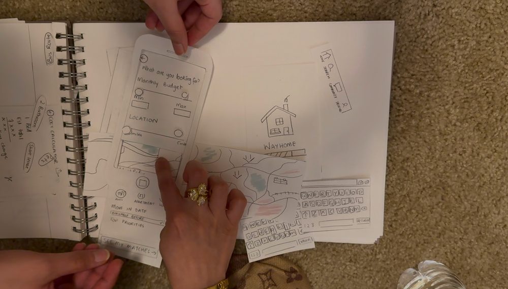 Testing the booking flow with paper wireframes. Click to zoom in.